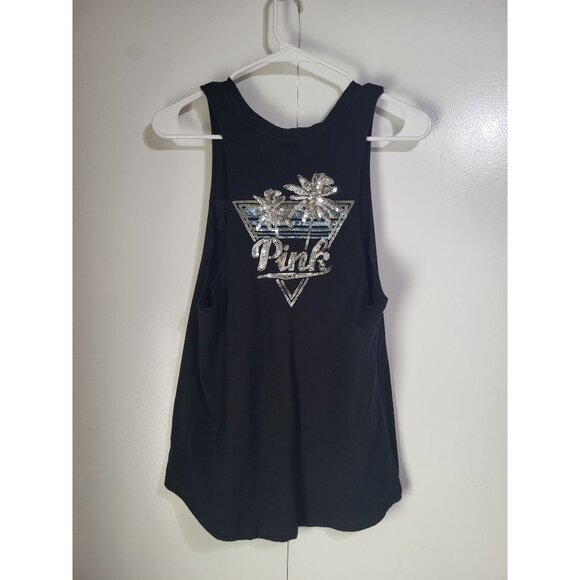VS PINK Tank Top Womens XS Black Sleeveless Muscle Bling Logo y2k style Beach - Picture 4 of 7